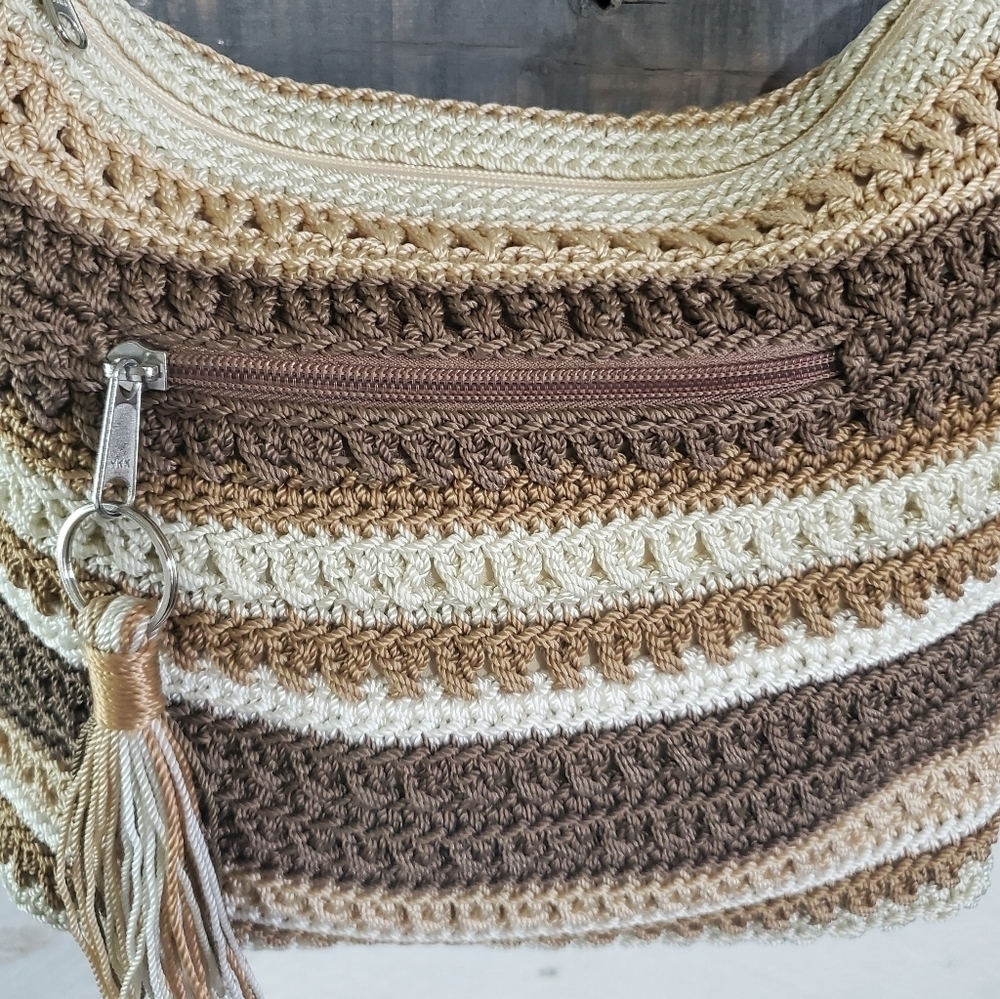 THE Sak Striped Brown Tan Cream Hobo Shoulder Bag Purse - Picture 9 of 14